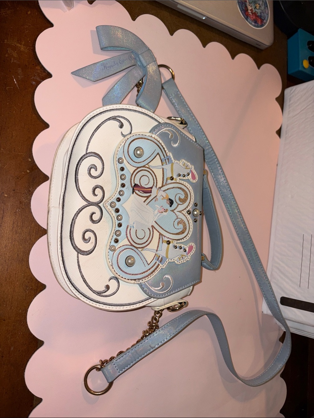 Danielle Nicole Light Blue & White Embellished Crossbody